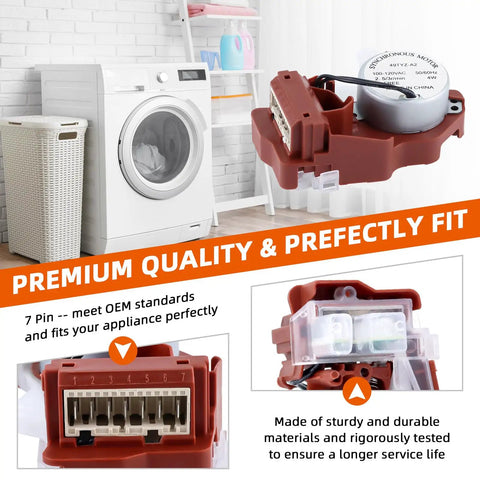 Rock Solid Washer Shift Actuator Compatible With Whirlpool And Crosley Front Load Machines showing 7-pin motor design in red, durable parts for easy installation.