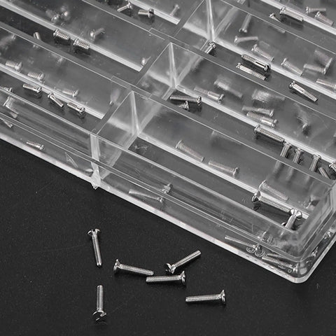 150 Piece Micro Screw Assortment Kit for Gadgets and Watches Featuring 304 Stainless Steel Pan Head Slot Screws in organized case