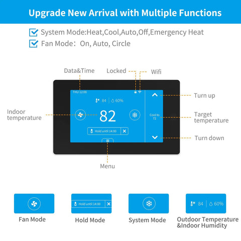Smart WiFi Thermostat For Home Compatible With Alexa And Google Assistant 7 Day Programmable Touchscreen Color Display Wireless