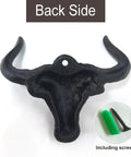 Back side view of Indoor Outdoor Heavy Duty Cast Iron Wall Hook with screws, showcasing vintage beard design for secure storage.