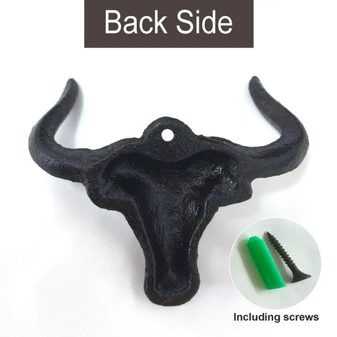 Back side view of Indoor Outdoor Heavy Duty Cast Iron Wall Hook with screws, showcasing vintage beard design for secure storage.
