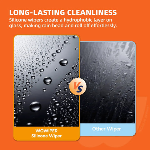 Comparison of Straight Up Premium Silicone Windshield Wiper Blades 28 And 14 Inch Set Of Two showing hydrophobic effect on glass.