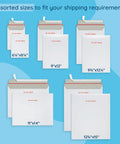 Assorted sizes of Do Not Bend 25 Pack Rigid Cardboard Mailers 12.75x15 displayed on blue background