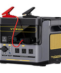 FlashSpeed 1000 Portable Solar Generator 828Wh LiFePO4 with jumper cables, front view showing outlets and display.