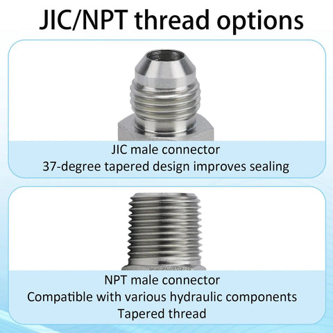 Two Pack Three Eighths JIC Male Flare To Three Eighths NPT Hydraulic Hose Adapters In Carbon Steel Built Rugged For Heavy Duty Pipe Fittings