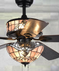 HomeStock Orla 52-Inch Black Ceiling Fan with Glass & 6-Light Kit for Large Rooms showcasing intricate stained glass design.