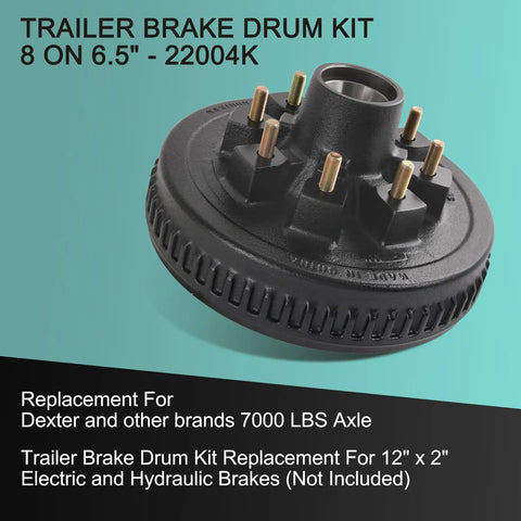 Beefed-Up 12 Inch By 2 Inch Trailer Brake Drum Kit For 8 On 6.5 Inch Hubs 7000 Lb Axles Heavy Duty Drum Assembly With 1/2-20 Studs