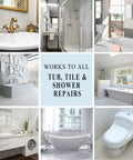 White 5oz Bathtub Repair Kit For Cracks Holes Scratches In Bathtubs Ceramic Tiles Sinks Porcelain Fiberglass And Countertops Restore Look And Save Money With Easy DIY Repairs; various bathroom fixtures.