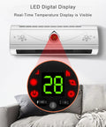 Wall Mounted PTC Ceramic Space Heater With Remote Control Timer digital display shows 28°C for indoor heating comfort.