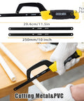 Heavy Duty Hacksaw Frame Set With Three Size Frames 12 Inch 10 Inch And 6 Inch Mini Includes 8 Extra Blades The Beast For Metal Wood And PVC Pipes Multi Function Hand Saw With High Tension Carbon Steel Blades Ready To Tackle Tough Cuts showing 10-inch frame cutting PVC pipe