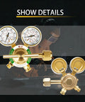 Medium Duty Oxygen Regulator With CGA540 Inlet Forged Brass UL Listed Dual 2 Inch Gauges For Welding And Cutting Setups Easy Readout And Reliable Performance, front view