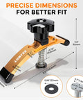 Extended 5-3/8 Inch T Slot Hold Down Clamps 4 Pack for CNC router, close-up view showing dimensions and knob detail.