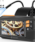 Endoscope Camera With Light 4.3 Inch HD Display 1920P Borescope showing gears with IP67 Waterproof 16.4Ft Semi Rigid Cable