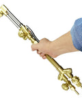 Person holding Heavy Duty Oxygen Acetylene Cutting Torch With Rear Mounted Pressure Handle, alloy steel brass, CA2460