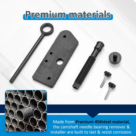 Wsays cam bearing installer and puller kit for Harley Evolution; black steel tools with plate, rod, puller, and screws.