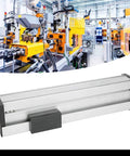Full Enclosed Actuator Aluminum Sliding Table With 155mm Stroke High Precision Screw Drive For CNC Robotics And Automation in a factory setting.