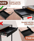 Built Like a Tank Heavy Duty Under Desk Drawer Slide Out showing full pull-out feature vs. limited drawer, 23.6 Inch Carbon Steel Bin.