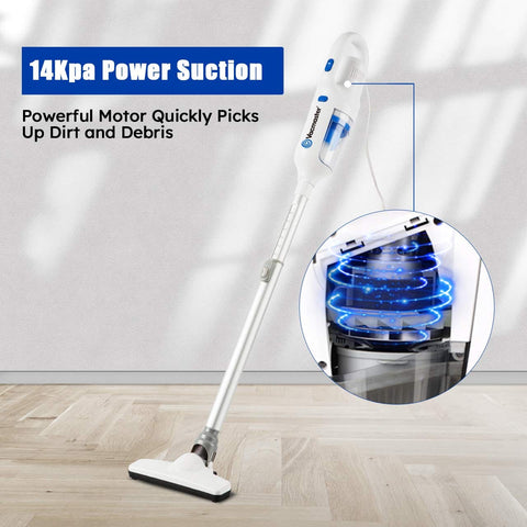Ultra Lightweight 2-In-1 Corded Vacuum Cleaner With 14Kpa Power Suction standing on wooden floor