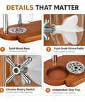 Triple Cereal Dispenser Countertop Stand With Independent Twist Knobs features solid wood base, chrome rotary switch and removable drip tray.