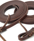 Extra Heavy Harness Split Reins With Oil Weighted Leather Half Inch Width Supple Western Tack laid flat in coils