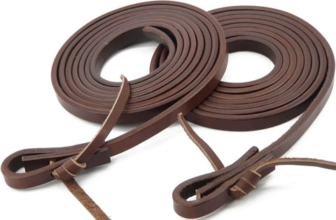 Extra Heavy Harness Split Reins With Oil Weighted Leather Half Inch Width Supple Western Tack laid flat in coils