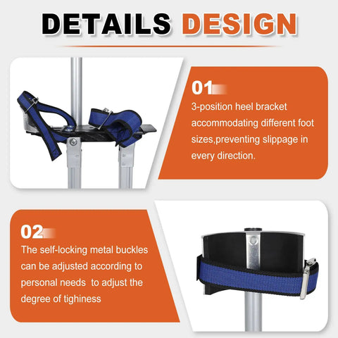 Beefed-Up Adjustable 24 To 40 Inch Aluminum Drywall Stilts for Painting with heel bracket and metal buckle close-up