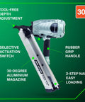 Pro Grade Framing Nailer For Roofing, Flooring, Truss Build Up, Subfloor And Decking With Quick Switch Nailing and features labeled