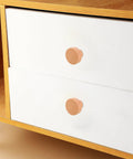 White drawers with Round Beech Wood Cabinet Handles 4 Pack Circular Drawer Pulls 35mm Single Hole Mount Farmhouse Style.