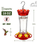 Outdoor Hummingbird Feeder 18 Oz With 6 Bee Guard Ports, Built-In Ant Moat, 360 Degree View, Durable Unbreakable Design