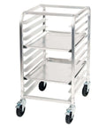 Ten Tier Aluminum Sheet Pan Rack With Brake For Commercial Kitchens And Bakeries, 400 lb Capacity, Swivel Casters, Side View