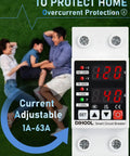 Adjustable Voltage Protector For 110V 220V Setups With Undervoltage 70-200V And Overvoltage 140-300V Cutoff, DIN Rail Mount