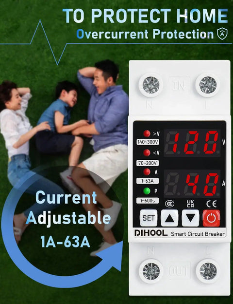Adjustable Voltage Protector For 110V 220V Setups With Undervoltage 70-200V And Overvoltage 140-300V Cutoff, DIN Rail Mount