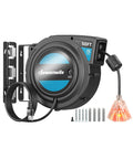 Heavy Duty Retractable Extension Cord Reel With Twist Lock Stopper, Auto Retract To Prevent Tangling, Brighter Triple Tap Outlet For Quick Power, 180 Degree Swivel Bracket For Ceiling Or Wall Mount, ETL Listed, Black with 50 ft SJTOW cord and mounting hardware