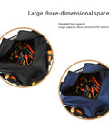 Interior view of black and blue 14 Inch Wide Mouth Tool Tote Bag For Electricians And Pros with tools, 600D Oxford cloth
