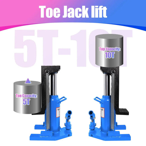 Heavy Duty Toe Jack Cracks Five Tons Open Easy Built For Grease Monkey Daily Tasks And Tow Yard Work displaying 5T and 10T capacities.