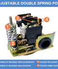 Close-up of Well Water Pump Pressure Switch 40 60 PSI With Adjustable Differential, showing spring and connection points for installation.