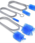 Flexible Drain Snake Kit, 3 Piece Stainless Steel Pipe Cleaners With Multiple Brush Heads on white background.