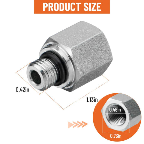 hydraulic ORB to NPTF adapter with product size details