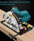 Enventor 7-1/4-inch circular saw with laser guide, blue body, 10A motor, includes two blades (40T/24T).