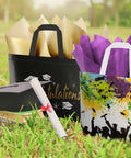 Two Pack Graduation Gift Bags With Tissue Paper, Cards And Reusable Nonwoven Totes, White Colorful And Black Gold Design, 12.6 Inch