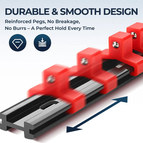 Beefy Heavy Duty Socket Organizer Rack with reinforced pegs, ABS material, smooth rail designed for customizable setup
