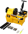 Heavy Duty Electric Pipe Threader 220V Threading Cutter For 1/2 To 2 Inch Steel Pipes with accessories and tools visible.