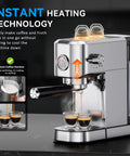 Compact 20 Bar Espresso Machine With Milk Frother Stainless Steel Coffee Maker For Cappuccino And Latte 42 Oz Water Tank