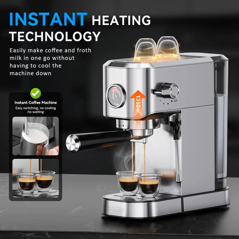 Compact 20 Bar Espresso Machine With Milk Frother Stainless Steel Coffee Maker For Cappuccino And Latte 42 Oz Water Tank