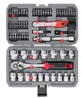 Pro Grade 64 Piece Socket And Bit Set With Three Eighths Inch Drive, 72 Tooth Ratchet Wrench Kit In Cr V Steel, organized in case