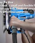 Hands using power tool with 10 Foot Dust Collection Hose Kit With Five Fittings For Woodworking Power Tools Premium Durable PVC