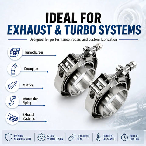 2.5 Inch V Band Exhaust Clamp Set With 304 Stainless Steel Quick Release Flanges showcasing ideal turbo system use
