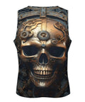 Men Fly Skull Printed Tank Top Fresh 3D Mechanical Metal Graphic Sleeveless Muscle Shirt Relaxed Fit Polyester Cotton Blend Hype Streetwear Gym Tank 4X Large Drip back view showing detailed skull design with mechanical elements.