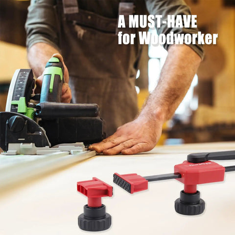 Woodworker using Two Pack Horizontal Bench Clamp Set For Woodworking, Up To 170 Pounds Of Holding Power, Fits Three Quarter Inch Dog Holes