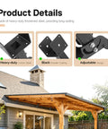 3 Pack Pergola Bracket Roof Riser Brackets With 180 Degree Adjustable Mounts for gazebos and porches, black steel close-up